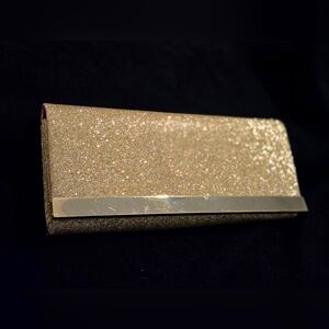 Nina Gold Glitter Clutch with Pink Interior - Possibly Vintage - Unknown